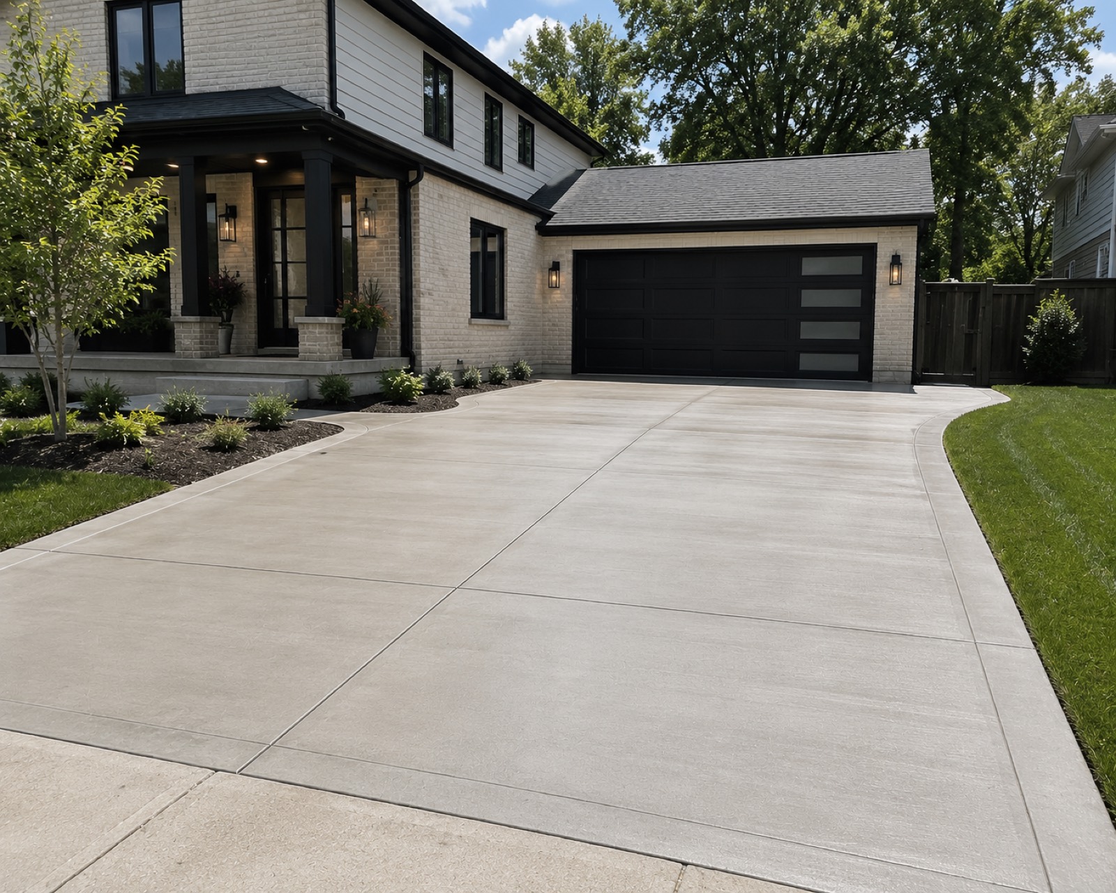 New residential concrete driveway installation at a modern home in Birmingham, Michigan